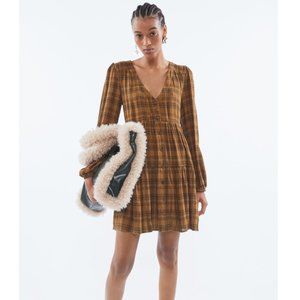 Plaid Long Sleeve Babydoll Dress